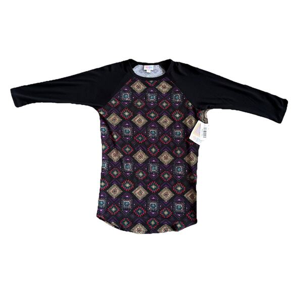 Lularoe Geometric Print Randy Baseball T-Shirt Top Women's Size XXS NEW - Picture 2 of 7